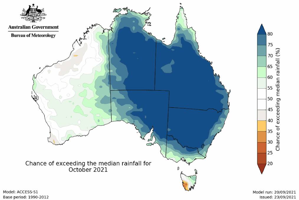 From October to November, WA is expected to have above median rainfall and maximum temperatures.