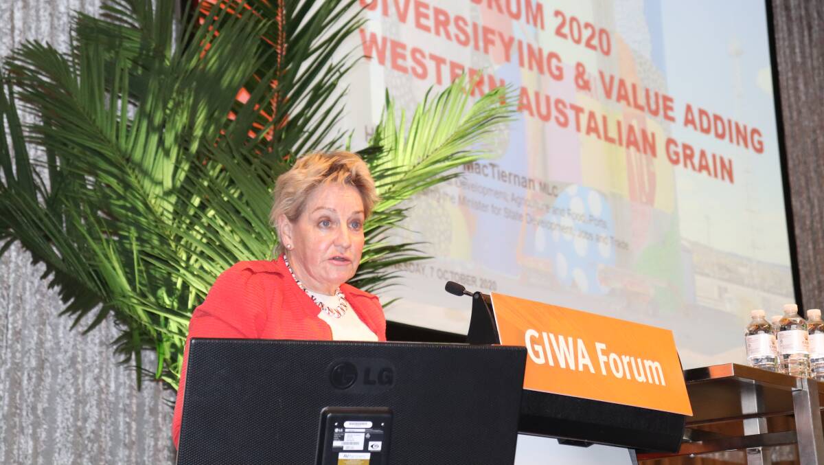 Food and Agriculture Minister Alannah MacTiernan at the GIWA forum announcing an extra $2 million over two years for product and market research aimed at increasing Western Australia's share of South East Asia's specialty flour market.