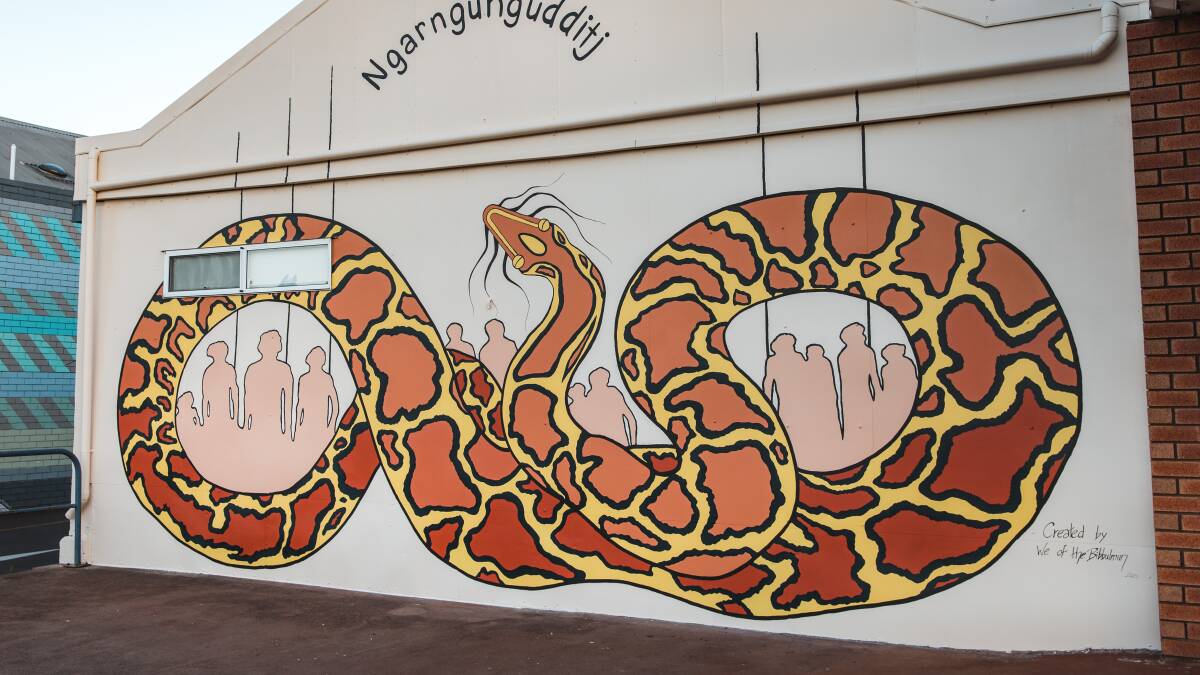 We of the Bibbulmun' by Noongar Aboriginal artist Lance Chadd who works under his traditional tribal name 'Tjyllyungoo'.