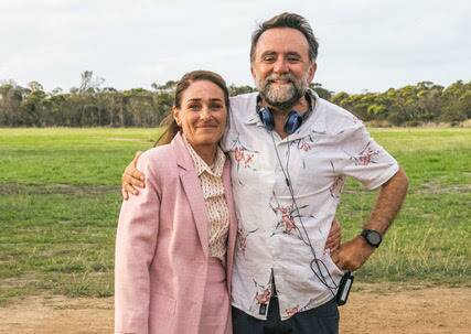 Shire of Jerramungup president and then Great Southern Development Commission board member Jo Iffla on set with Mr Connolly. She is in costume for her role as a councillor in a pivotal scene.