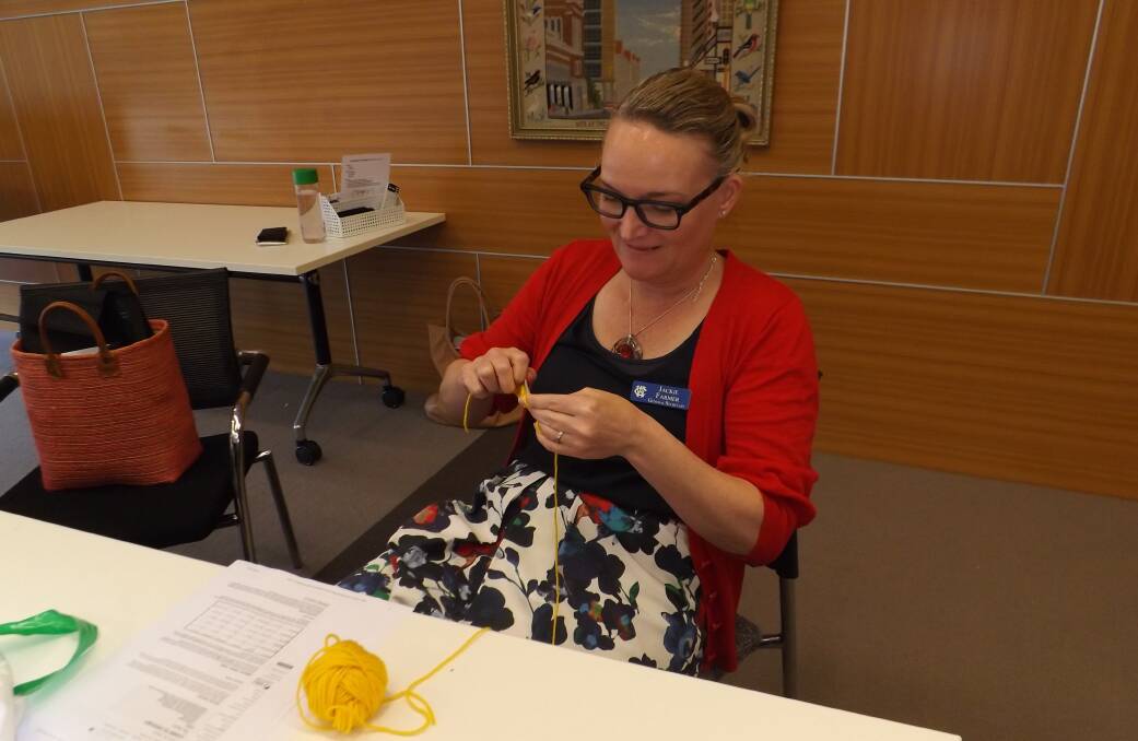  CWA chief executive officer Jackie Farmer participating in the Summer School knitting and crochet workshop last year.