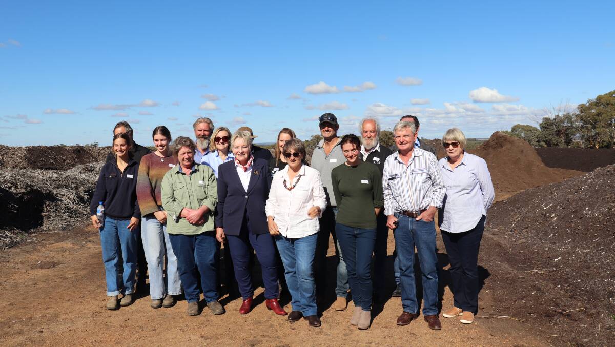 The group of visitors who toured David and Marnie Mackie's farm last Friday, including Agriculture and Food Minister Alannah MacTiernan.