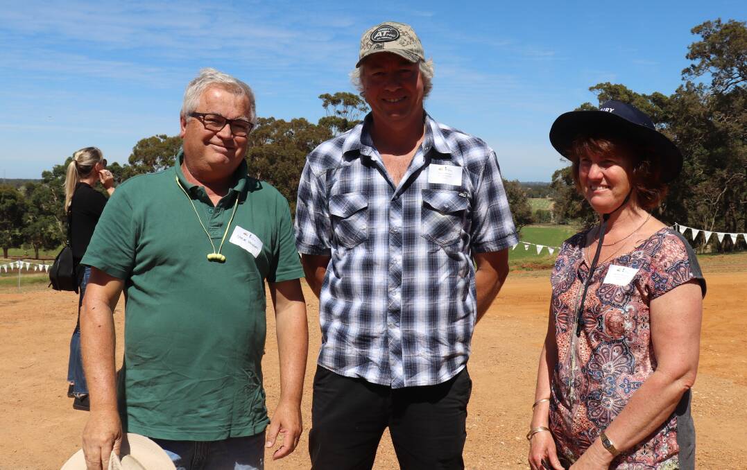 Busselton-based farm adviser Steve Hossen (left) and Redmond West dairy farmers Pieter and Annette Mostert.