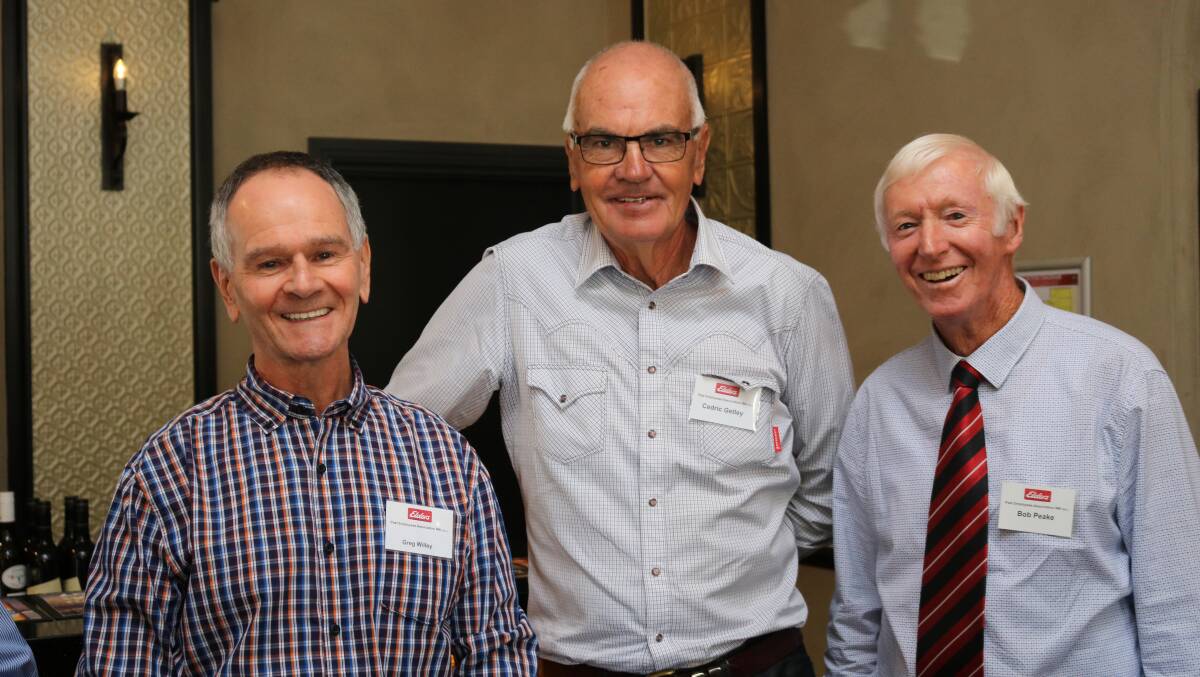 Bunbury locals Greg Willey (left) and Cedric Getley were joined by EPEA president Bob Peake, Kondinin.