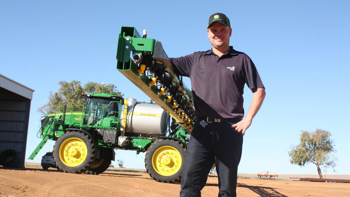 AFGRI Equipment Geraldton sales representative Craig Harris delivering a new John Deere R4060 SP sprayer with ExactApply nozzle technology in the northern Wheatbelt last week. "The uptake on this technology is phenomenal," he said.