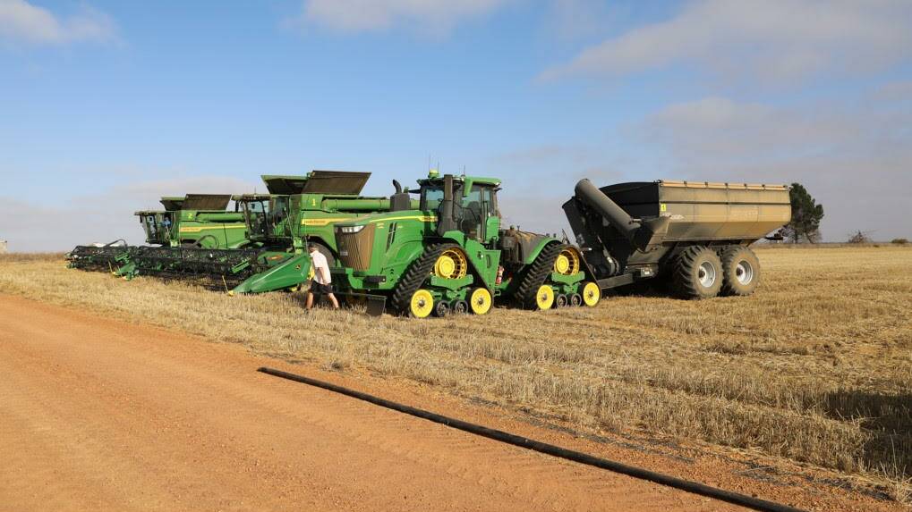 There was no shortage of farmers who wanted to offer up their machinery for the Burton family harvest. Photo by Shaun Robinson.