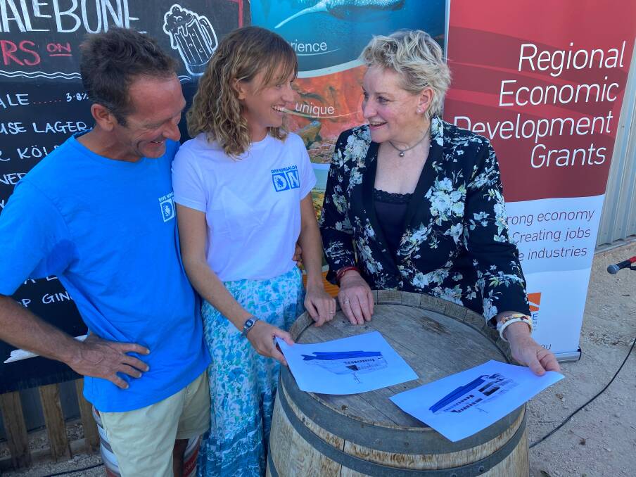 Dive Ningaloo owners David Ross and Kirsten Sheppard with Regional Development Minister Alannah MacTiernan (right) at the RED Grants announcement.