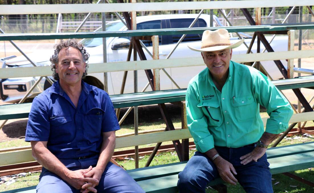 Graham Armstrong (left), Tutunup, before the sale at Boyanup with Nutrien Livestock State manager Leon Giglia.
