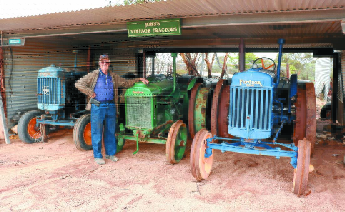 Vintage and Machinery Association of WA (Tracmach) member John Smith, Mukinbudin, leaning on a green 1945 Fordson tractor which he said was the same model that he first drove on the family farm in England when he was 8-years-old.