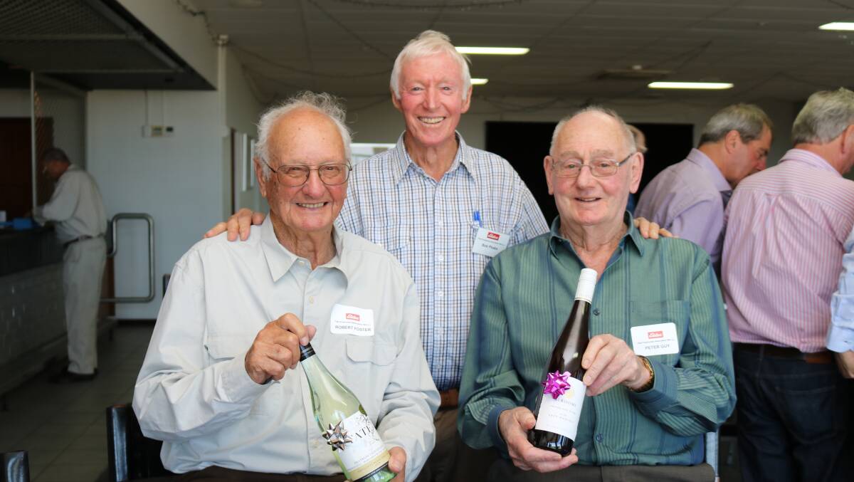 Winners of the lucky door prizes were Albany retirees Robert Foster (left) and Peter Guy (right), with EPEA chairman Bob Peake, Attwell.