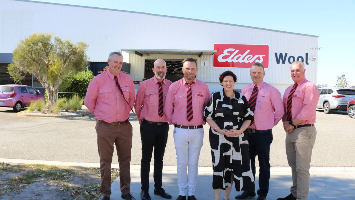 Elders officially opened its new Elders wool handling facility, show floor and offices at Rockingham last week. In front of the state-of-the-art facility celebrating the occasion were Elders State general manager WA, Matt Ericsson (left), Elders State livestock and wool manager Dean Hubbard, Elders wool Rockingham operations manager Ryan Fletcher, WA Agriculture and Food Minister Jackie Jarvis, Elders general manager agency, Dave Adamson and Elders executive general manager rural products, Nick Fazekas. Photos by Wendy Gould.
