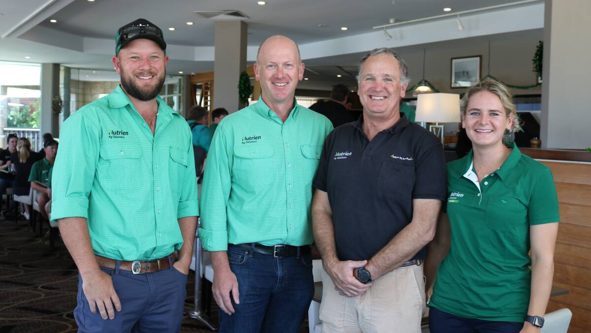 Agronomists at the conference included Brad Westphal (left), Narrogin, with general manager north - region west, Andrew Lindsay and fellow agronomists Angus Sellars, Corrigin and Cass Chambers, Gnowangerup.