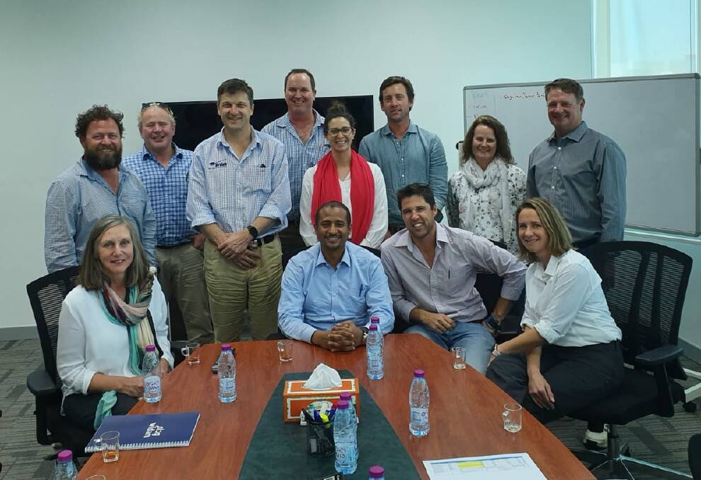 The WA tour group visiting Widam Food Company headquarters at Doha, Qatar. Pictured are Steven Bolt (back left), Tom McCormack, Doodlakine, David Beatty, Meat & Livestock Australia, Perth, Neil Smith, Merredin, Jessie Davies, Narembeen, Kim Creagh, Nungarin, Linda Rose, Mount Hampton, Brad Auld, Moorine Rock, with, in front, Lucy Anderton, LA.One Consulting, Albany, a Widam representative, Mitch Clarke, Mukinbudin and Tanya Kilminster, Department of Primary industries and Regional Development, Merredin.