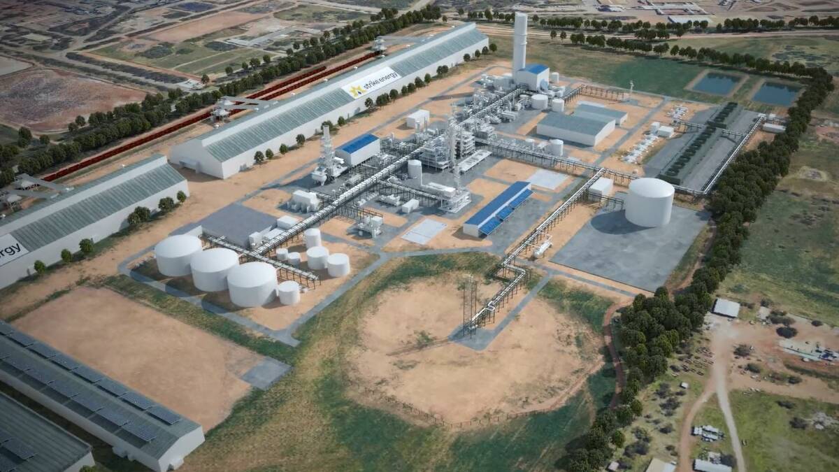 An artist's impression of Strike Energy's proposed urea fertiliser plant in a Geraldton industrial estate. It proposes to use natural gas from its gas wells 120 kilometres to the south to produce urea.
