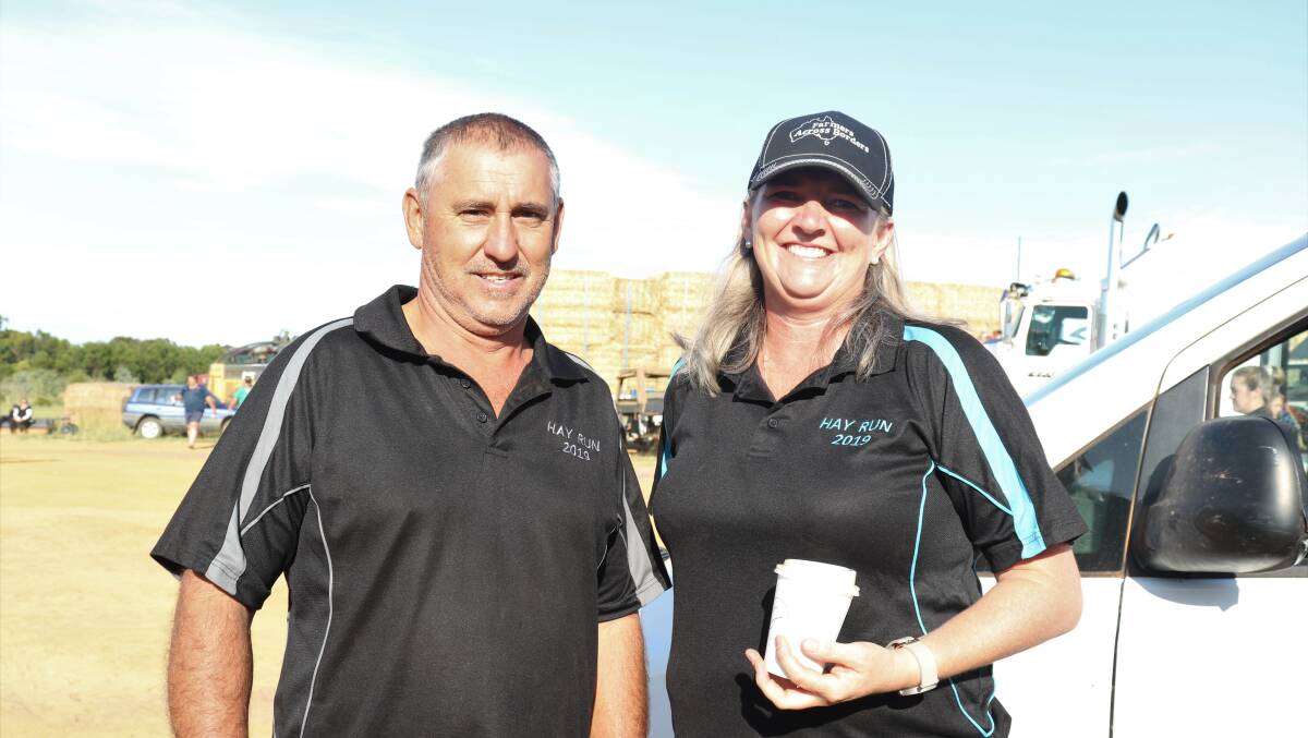 Having a chat before leaving for the hay run was truck driver Evan Warburton, Wandering and farmer Gill Inkster, Condingup.