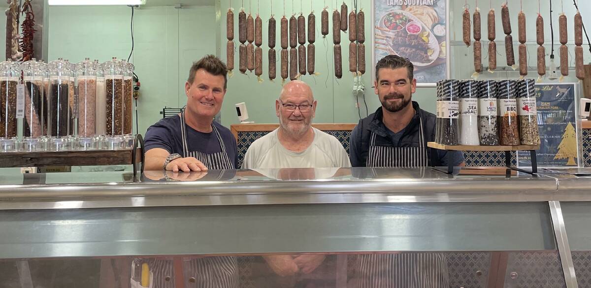 The Goose & Goat Craft butcher owner Brenton Bain (left), his uncle Peter and the butcher shops second in charge, James Rowe.