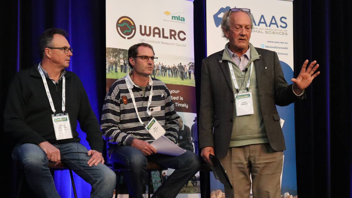 Professor David Pethick (right) with professor Wayne Pitchford, who ran the Beef CRC maternal producitvity program and Nannup producer and lotfeeder Matt Cammari.