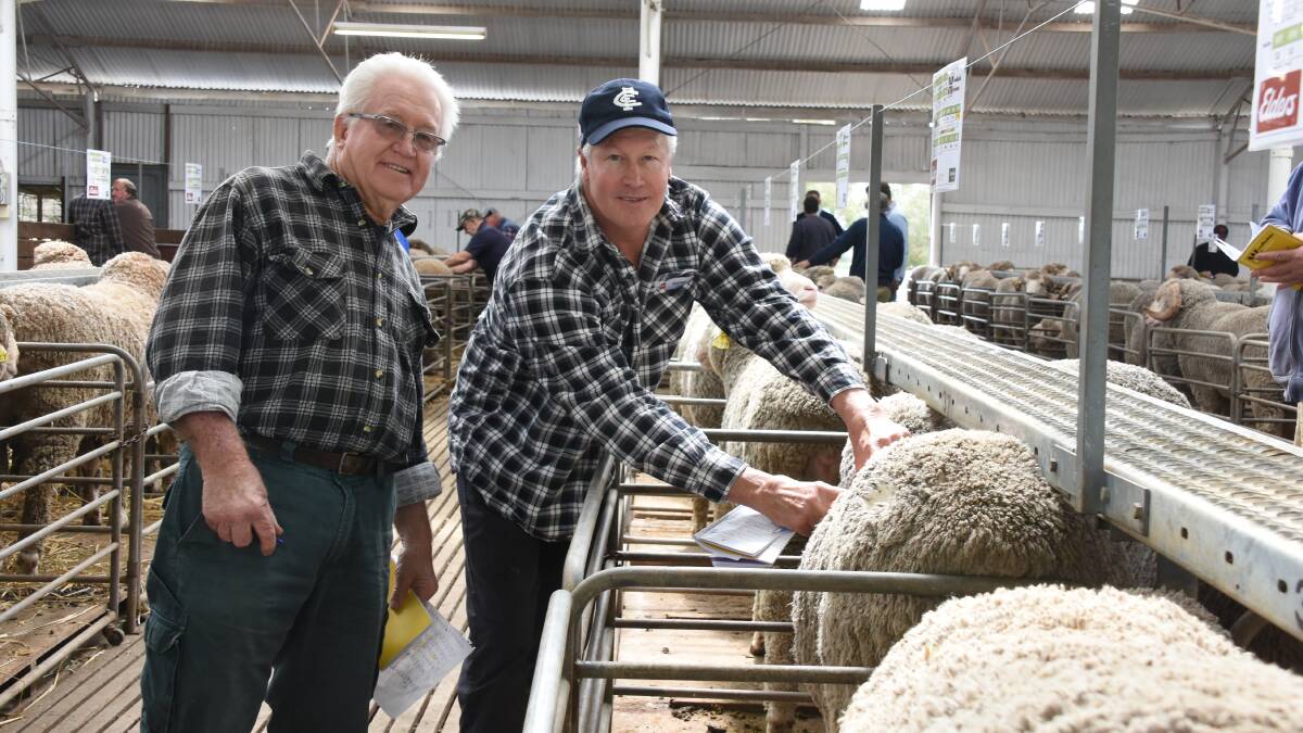 Clients of more than 25 years, Bruce (left) and Darren Howatson, Howatson Family Trust, Newdegate, had a major influence on the sale, securing eight Polls to a top of $4000 twice and an average of $3306