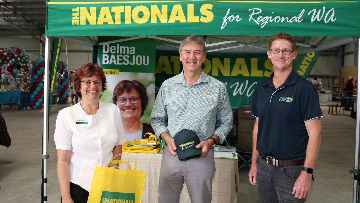 The Nationals WA candidate for Albany and local town planner Delma Baesjou, Kalgan River, was with fellow party members Peter Rundle, MLA for Roe and Esperance branch president Stewart McKenzie, Hi-Tech Ag Solutions. A long-time regional development advocate, Ms Baesjou was the first in WA to be chosen to an election ticket through community pre-selection.