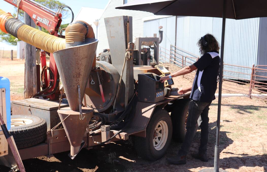 Baz Welling operates the S#!t Suckers diesel powered shearing shed cleanout machine and (below) when the machine is full the contents are emptied in a pile ready to be spread out as fertiliser on gardens and pastures.