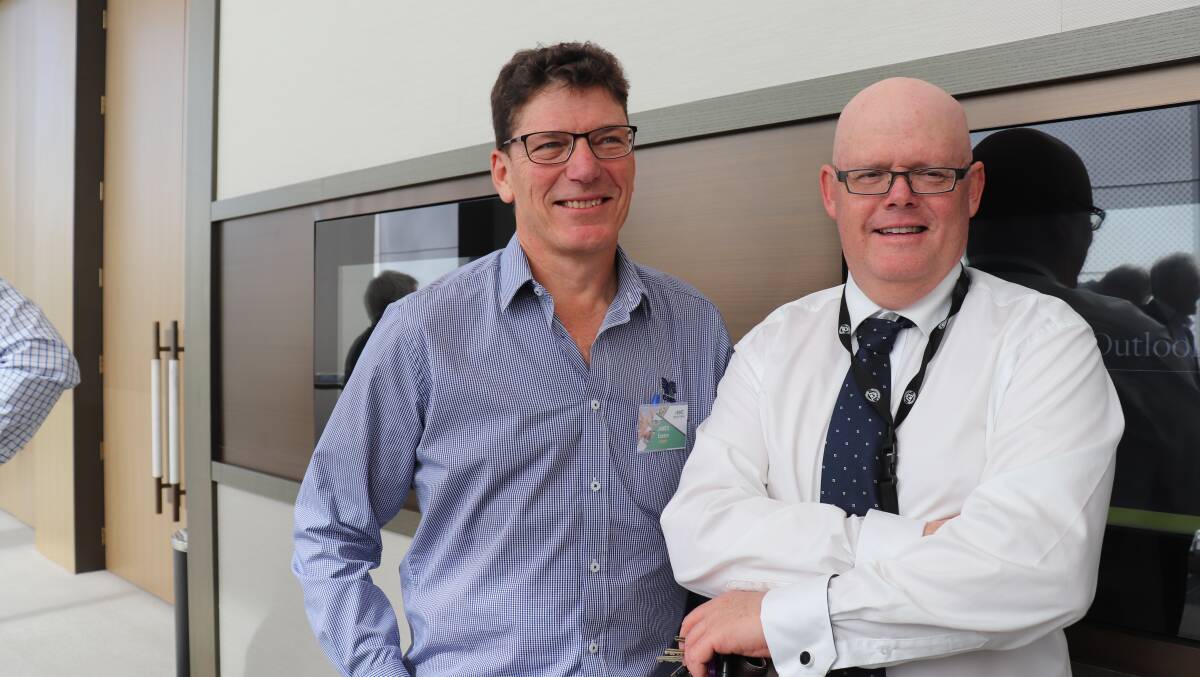 James Easton (left), CSBP and Greg Shea, Department of Primary Industries and Regional Development (DPIRD) former development officer at the Merredin research facility now seconded as senior policy adviser to Primary Industries and Regional Development Minister Alannah MacTiernan.