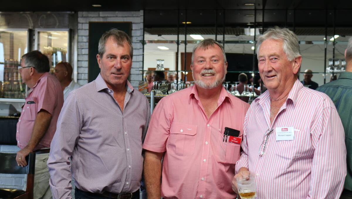 Simon Massina (left), Albany, received plenty of jousting from Elders Albany branch manager Peter Hassell and EPEA newsletter editor and immediate past president Richard Gapper.