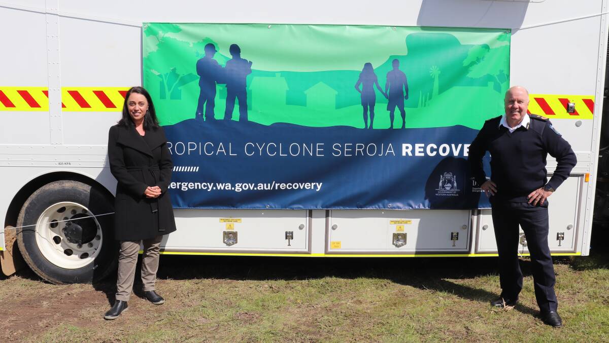 The State recovery controller for ex-Tropical Cyclone Seroja Melissa Pexton with the Department of Fire and Emergency Services (DFES) commissioner Darren Klemm at the McIntosh & Son Midwest Expo on August 11.