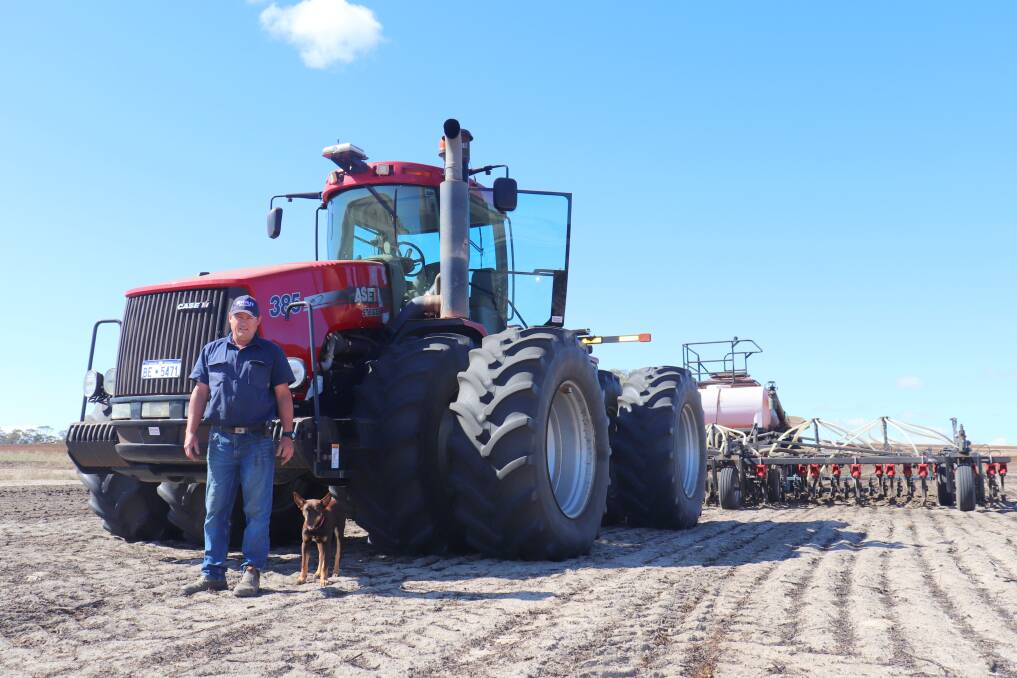 Beverley farmer Andrew Shaw, with dog Millie, started his seeding program on April 12, about a week earlier than he usually does.