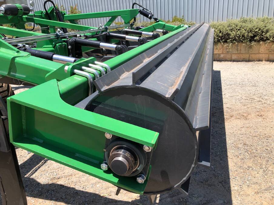 The Gessner crumble roller is a 508 millimetre-diameter heavy wall pipe fitted with 50mm x 12mm 'flats' to break down clods and create a smooth ridge finish to inhibit wind erosion.