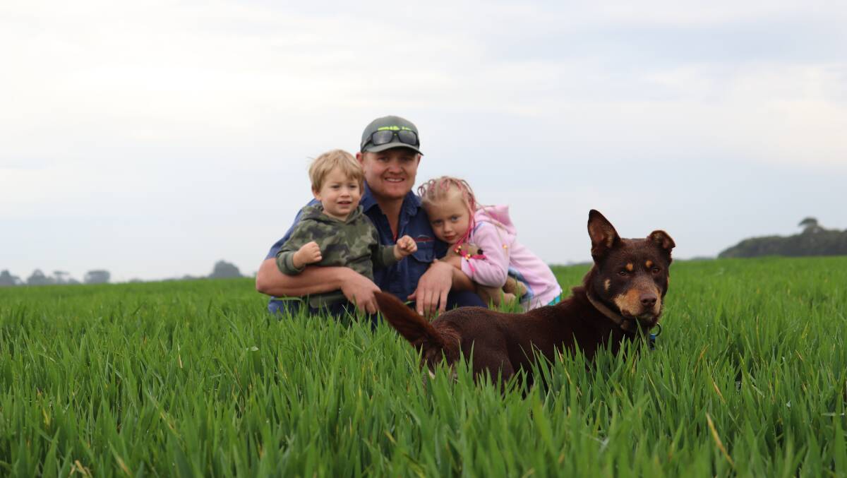 Kobe the sheep dog was keen to be part of the action when Farm Weekly visited the Wood family property at Kendenup on Monday. Jeremy Wood, with his son Xavier and daughter Lexi, was pictured in a paddock of Rosalind barley that was looking pretty good at this point. "The crops are going OK but they will need a nice, soft finish to hit potential," Jeremy said. The Wood family have put in 1400 hectares of crop this year, consisting of barley, wheat, canola, faba beans and peas.