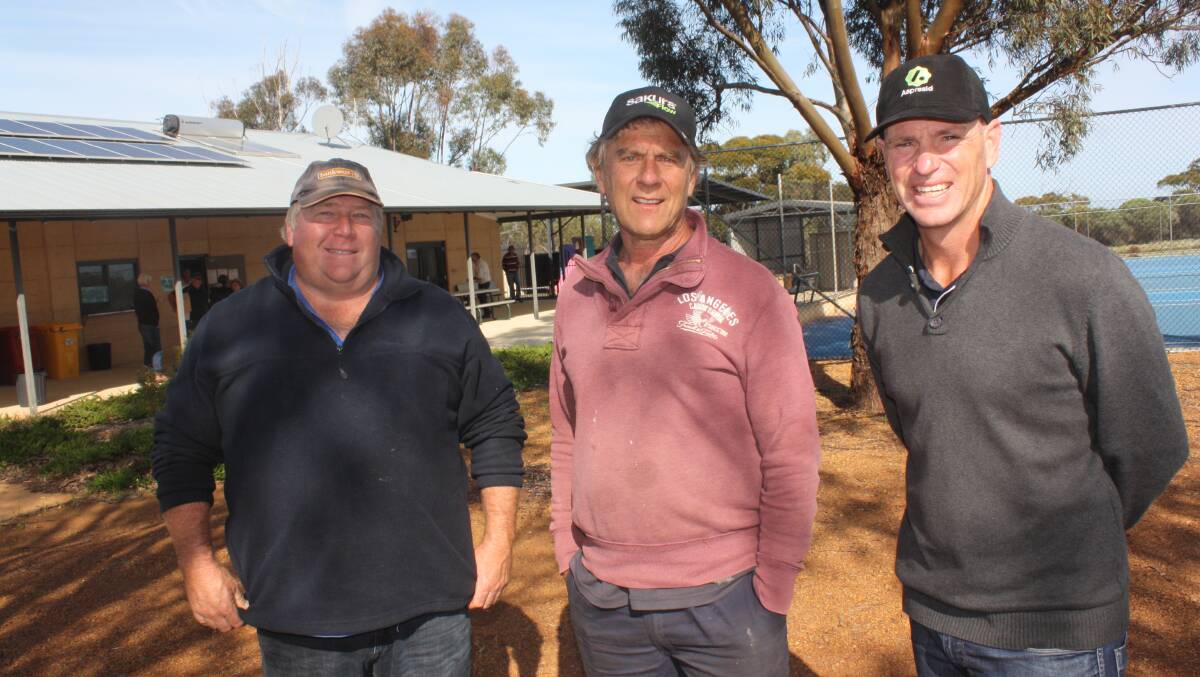 Yuna farmers Matt Vlahov (left) and John Groves with Brian McAlpine, Latham.