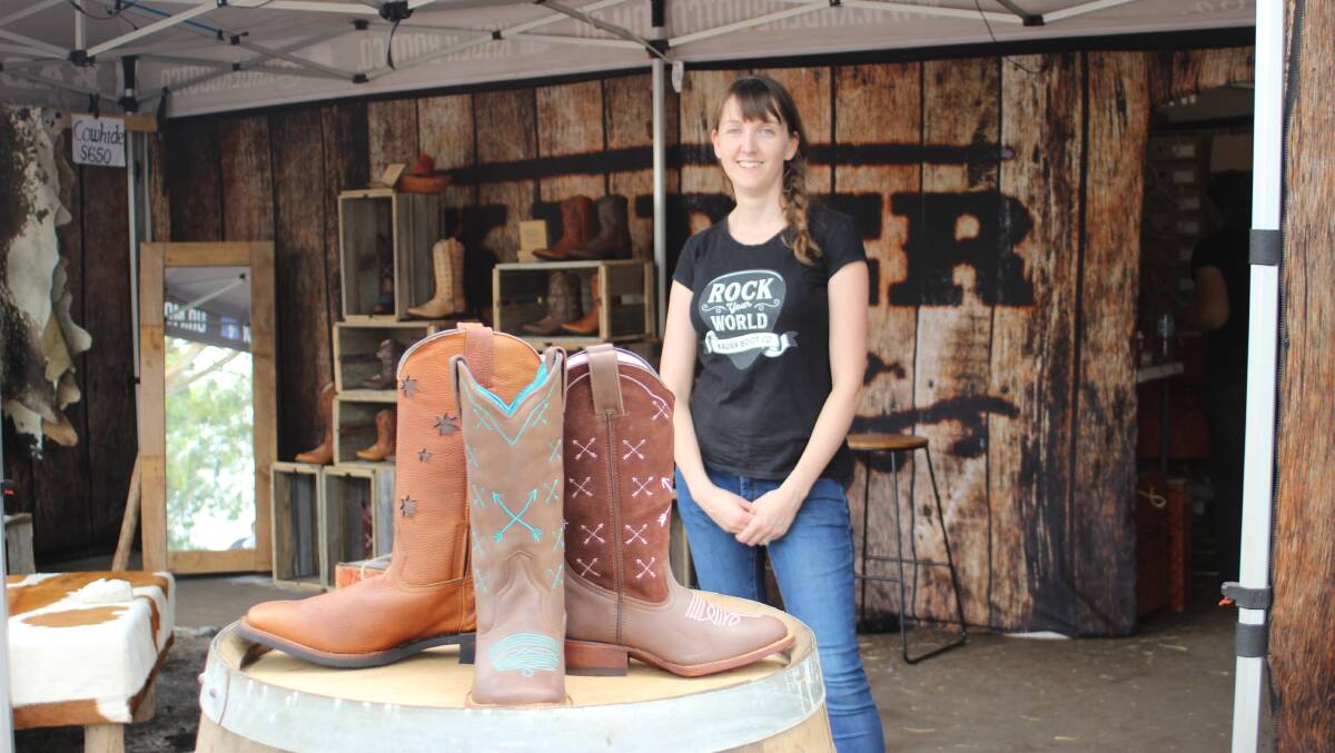 Kader Boot Co owner Kara Lauder with her display at the Make Smoking History Wagin Woolorama last week.