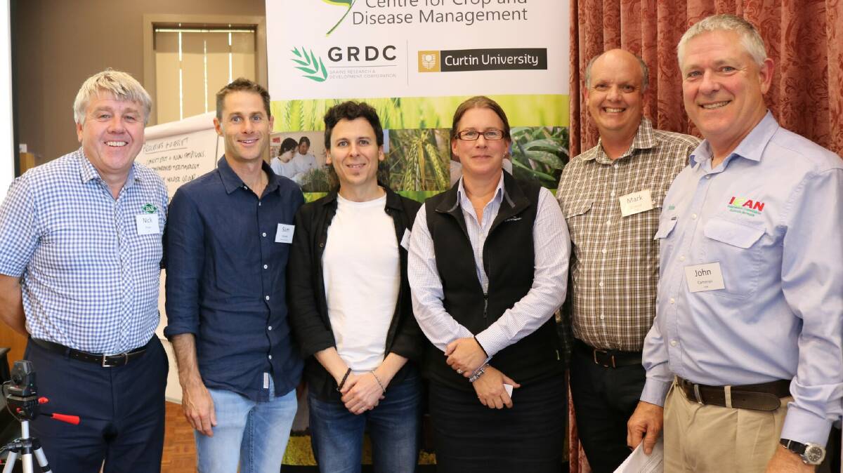  Participants in the National Fungicide Resistance workshop in Melbourne included Nick Poole (left), Foundation for Arable Research, Sam Holmes, Central Ag Solutions, Fran Lopez-Ruiz, CCDM, Emma Colson, GRDC, Mark Gibberd, CCDM and John Cameron, Independent Consultants Australia Network. Photographs by CCDM.