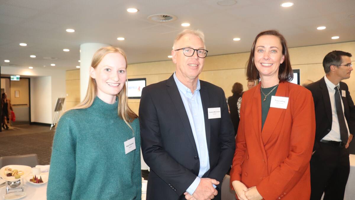 Planfarm representatives Alison Burgess (left) and managing director Graeme McConnell, with presenter, 2006 Nuffield scholar and Moora Shire president Tracy Lefroy. Planfarm was a luncheon sponsor.
