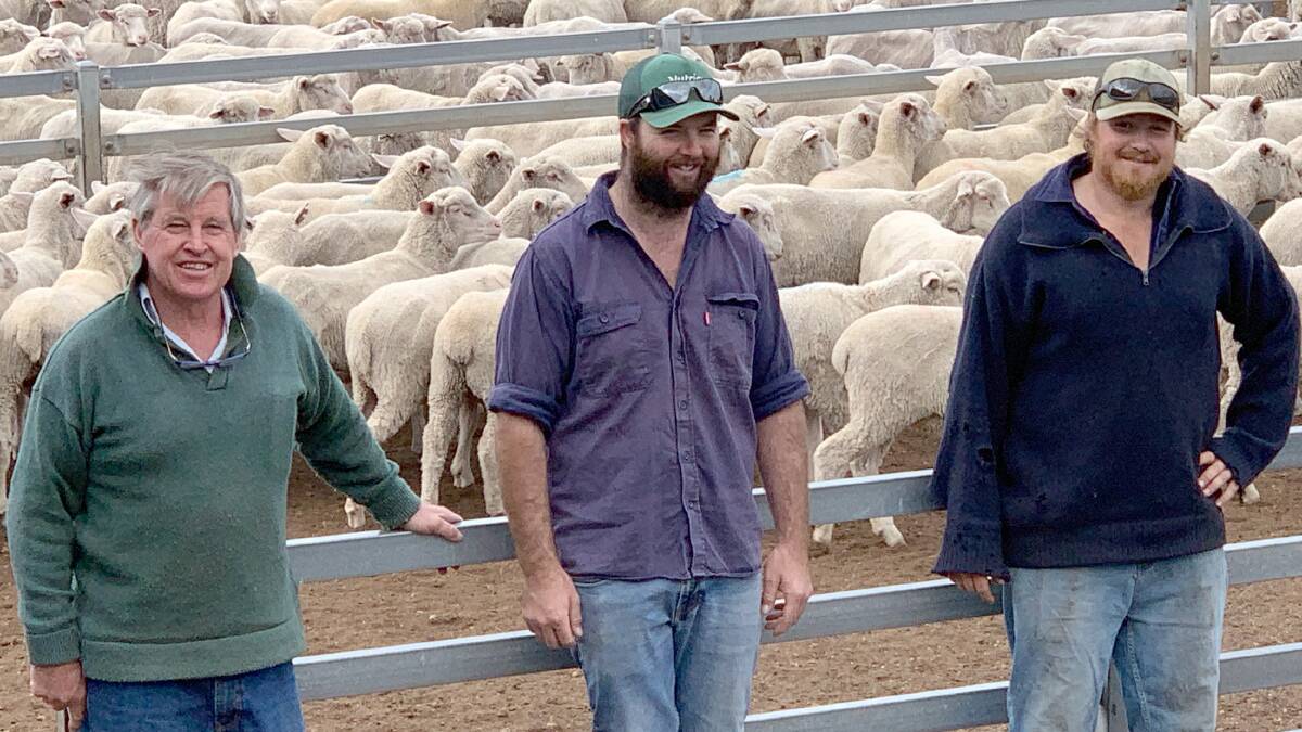 Michael Reynalds (left), Winton Park Grazing, Tambellup, with Martin Deely and Michael Allman recently loading a final draft of Winton Park crossbreds for the season. Winton Park was the WAMMCO Lamb Producer of the Month for January. Photo courtesy Liz Reynalds.