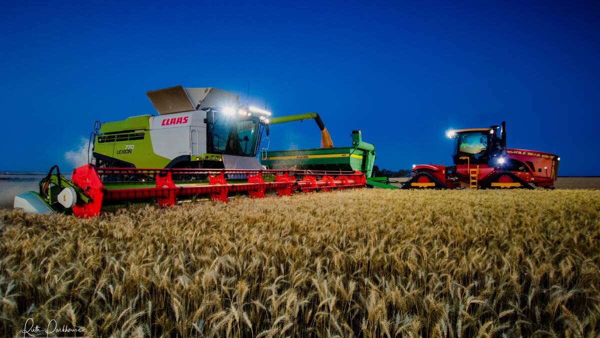 Harvesting around the clock to get the crop off. Ruth Parkhouse, Yorkrakine, said harvest had been going well with a good run of weather for the past couple of weeks, leading to them almost being finished. Photo by Ruth Parkhouse, Yorkrakine (@ruthwa68).