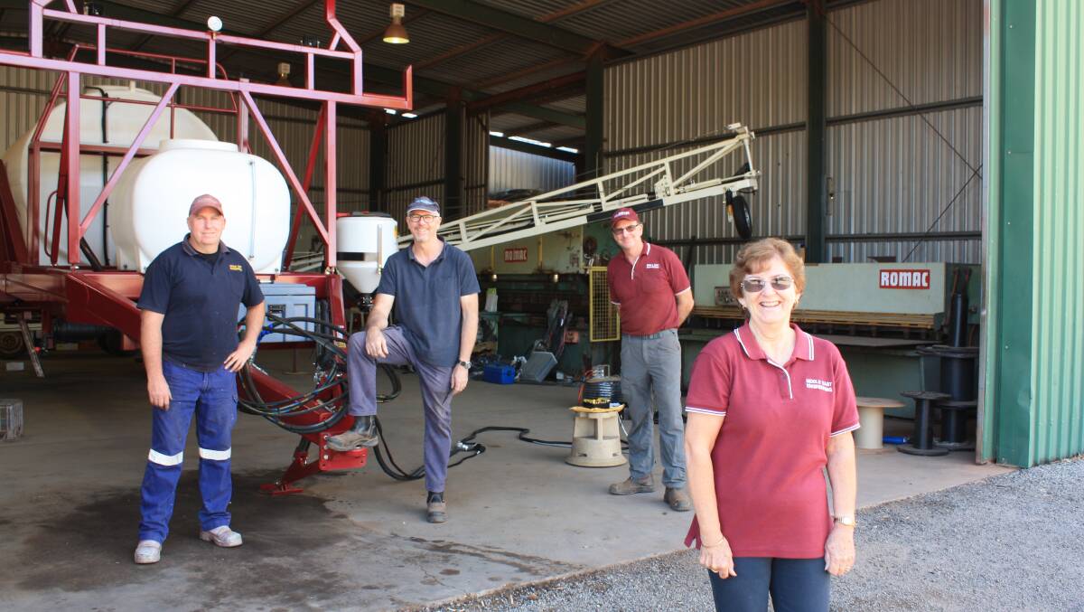 Titan Engineering principal Peter Harvey (third from left), has carved a market niche with his AccuSpray boomsprayers and Chase MEE chaser bins. He sat down recently with Torque to talk about chalking up 30 years in manufacturing in a very competitive market and the loyalty of his staff, including workshop foreman Vaughan Andrews (left) and his brother Wayne and receptionist Rose Eaton.