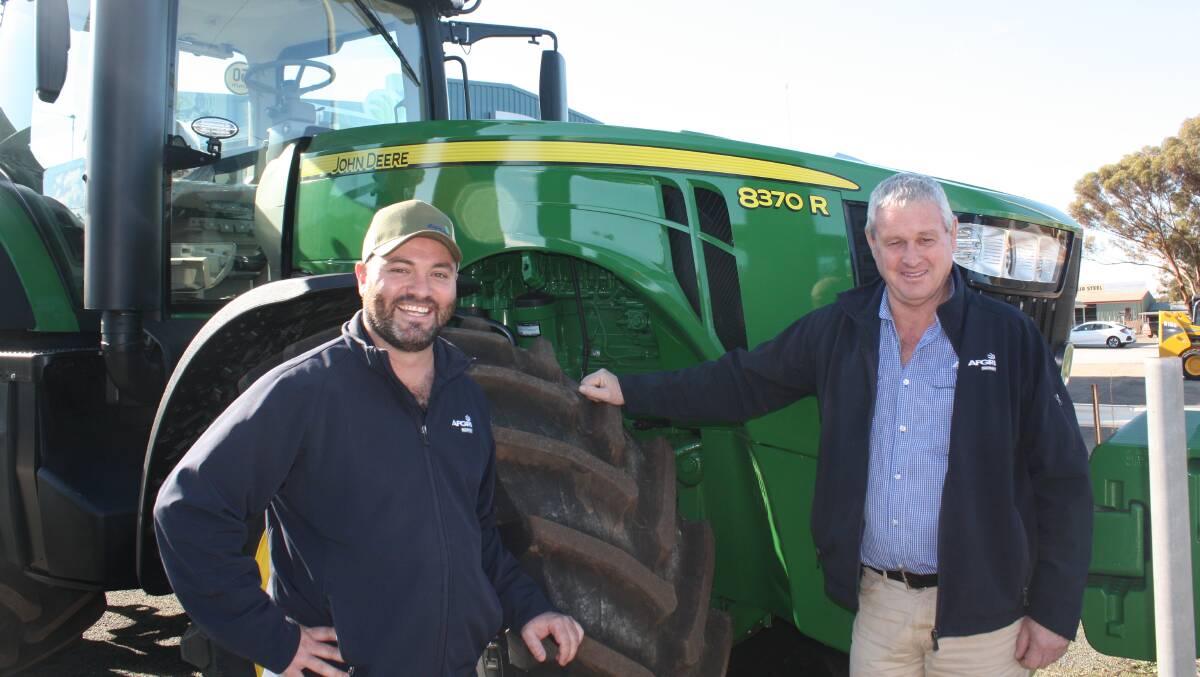 AFGRI Equipment Wagin after market manager Rohan Roosendal (left) and company sales manager based at Wagin, Campbell Aiken, ramped up the talk with Torque last week. The subject was lead times on John Deere 8R and 9R tractors. 