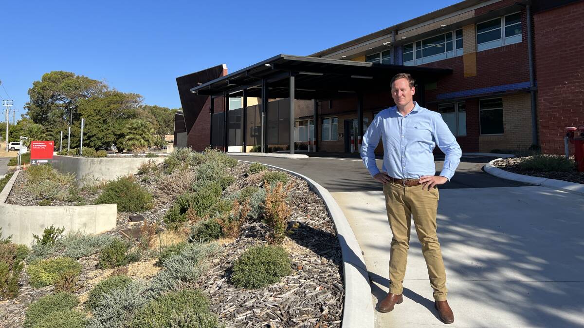 The Nationals WA regional health spokesman Martin Aldridge out the front of the Geraldton Regional Hospital, which is being redeveloped.