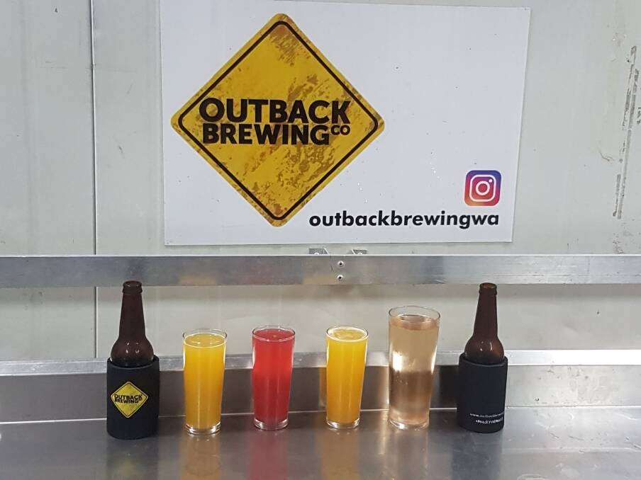  Outback Brewing Co makes a range of ciders, including (left to right) a passionfruit cider, raspberry cider, mango cider and apple cider. The apple cider is made using the new Bravo apple variety, grown in Manjimup, which gives it a pink hue.