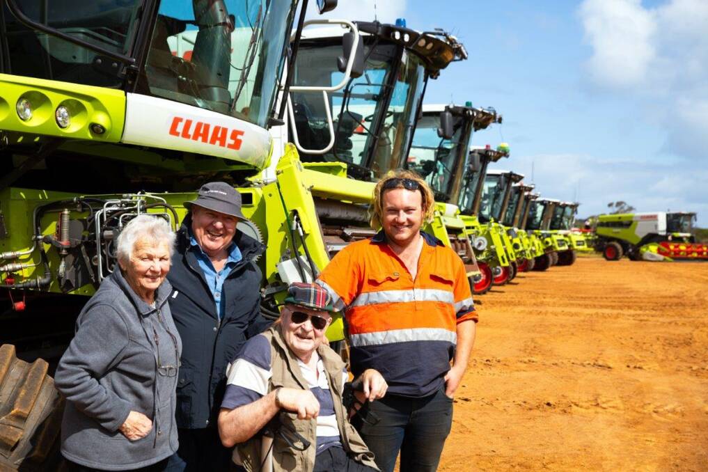  In front of the 780TT Lexion combine harvester is owner John Wallace (second left), with his mum Anne, dad Bruce and son Jay Jay. Interestingly, Bruce owned a CLAAS self-propelled header in the 1950s. "I bought it simply because it was the only harvester that could harvest lentils without losing the grain out the back and being able to cut low to the ground," Bruce said. He had to modify his machinery shed to fit it in because the front folded up vertically  a design made specifically for European farmers to drive down narrow lanes.