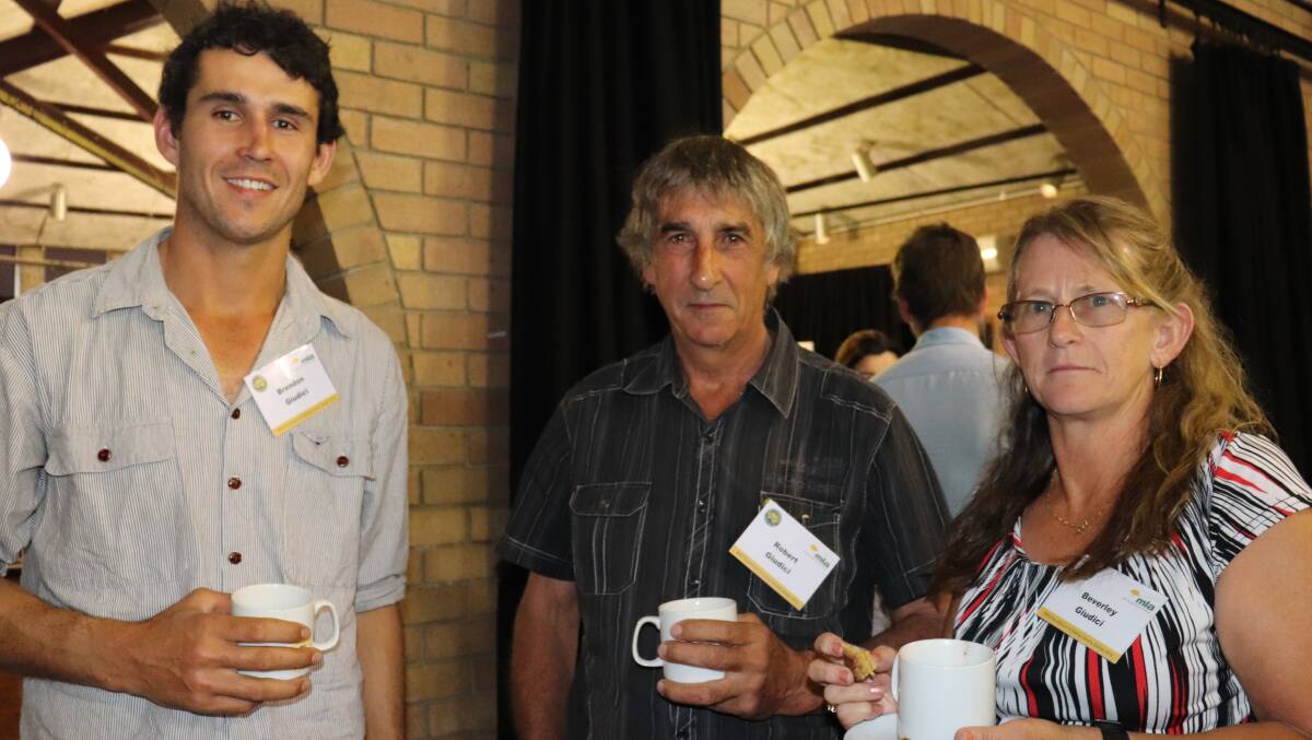  Two branches of the Giudici family, Brendon Giudici (left) and his mum Beverley from Donnybrook catch up with his uncle Robert Giudici, (centre) Preston River.
