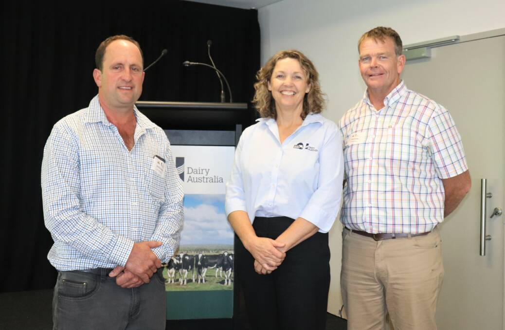 Western Dairy's new vice chairman Andrew Jenkins (left), regional manager Julianne Hill and new chairman Robin Lammie after the annual meeting at the end of November.