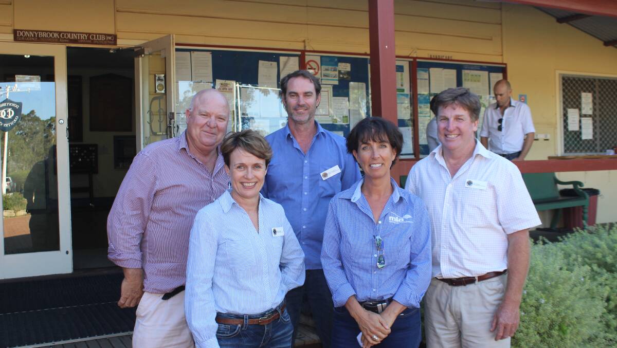 WALRC producer committee members John Wallace (back left), Esperance and Matt Camarri, Nannup and WALRC chair Tim Watts, Pingelly, with WALRC executive officer Esther Jones (front left) and former WALRC chair Erin Gorter, MLA.