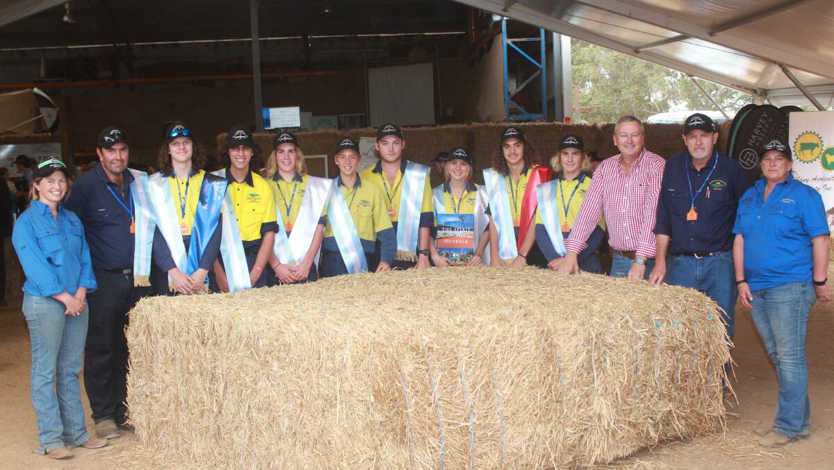 The WA College of Agriculture, Harvey, was the runner up in this year's Harvey Beef Gate 2 Plate school challenge. Pictured after the announcement were Katrina Weir (left), Harvest Road Group, Harvey ag college beef training officer Ian Millichamp, students Seth Carlisle, Nicholas Telini, Thomas Busby, Jared Johnston, Byron Jones, Mia Davis, Harrison Marchetti and Kyle Symington, with Harvey Beef general manager livestock Kim McDougall, Harvey ag college farm manager Geoff Howell and Harvey Beef Gate 2 Plate co-ordinator Sheena Smith.