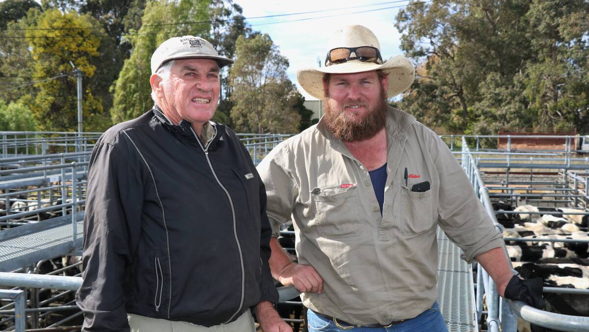Laurence Hynes (left), Waterloo, caught up with Josh Hynes, Elders Pinjarra/Serpentine before the Elders Boyanup store cattle sale last week.