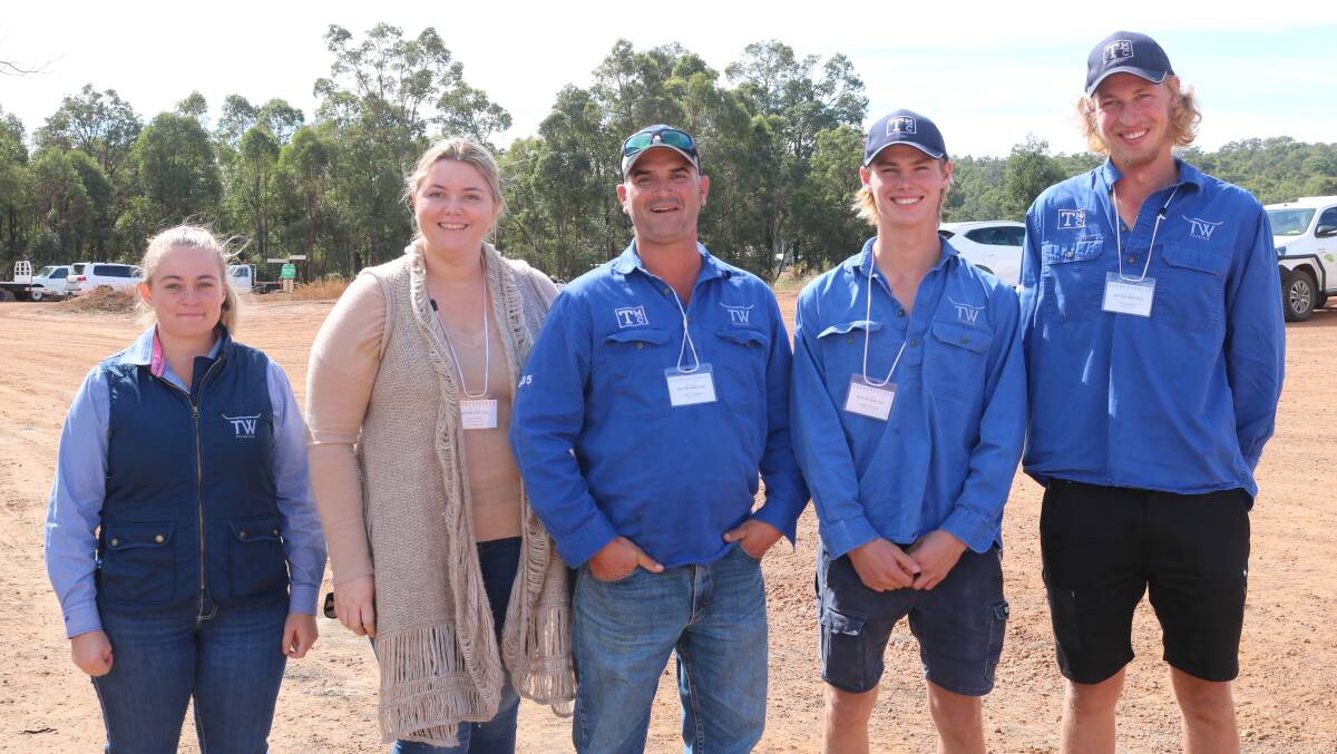 TW Pearson and Son's, Bunbury, Sarah Hotter (left), Lucy Morris, Jordan Clemons, Cooper Pearson and Tex Pearson were among about 130 people who attended this year's event.