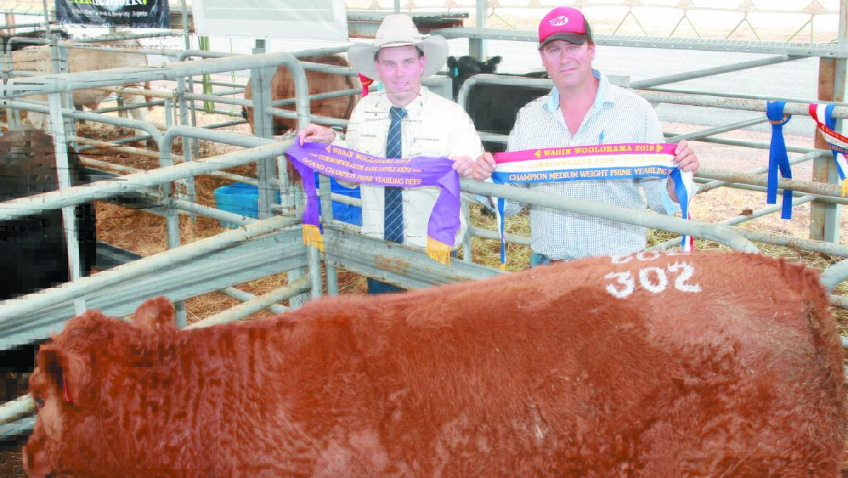  The grand champion steer of the show also sold for the equal second top price of the show at $2100. With the steer were S & C Livestock auctioneer Cameron Petricevich (left) and Rodney Galati, Brunswick, who bought the steer on behalf of Avon Valley Meats.