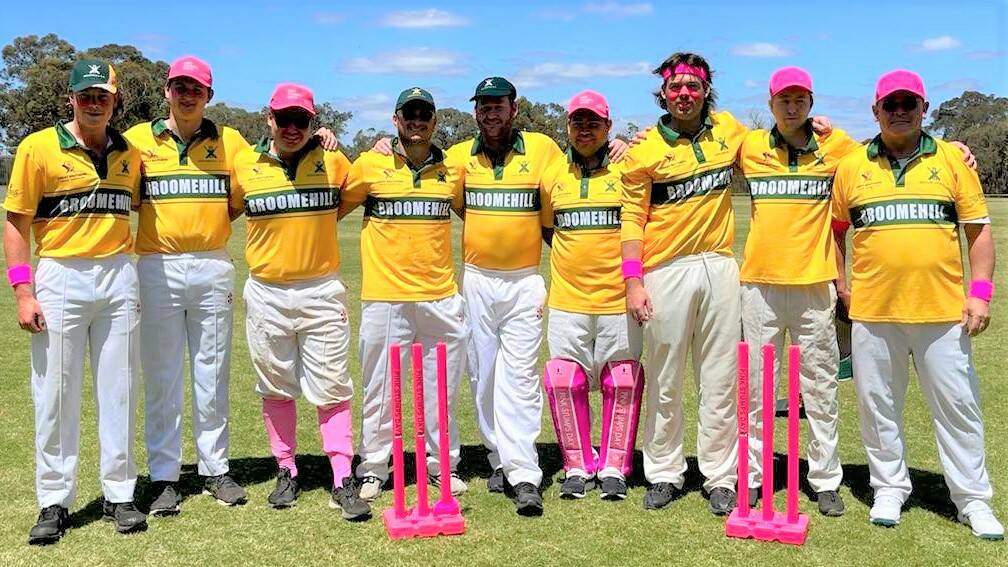 Broomehill cricket team members Clancy Norrish (left), Logan Lubcke, Ethan Caldwell, James Barritt, Glen Phelps, Tyler Caldwell, Jack Batchelor, Nicolo Guazzelli, and John Bonney.