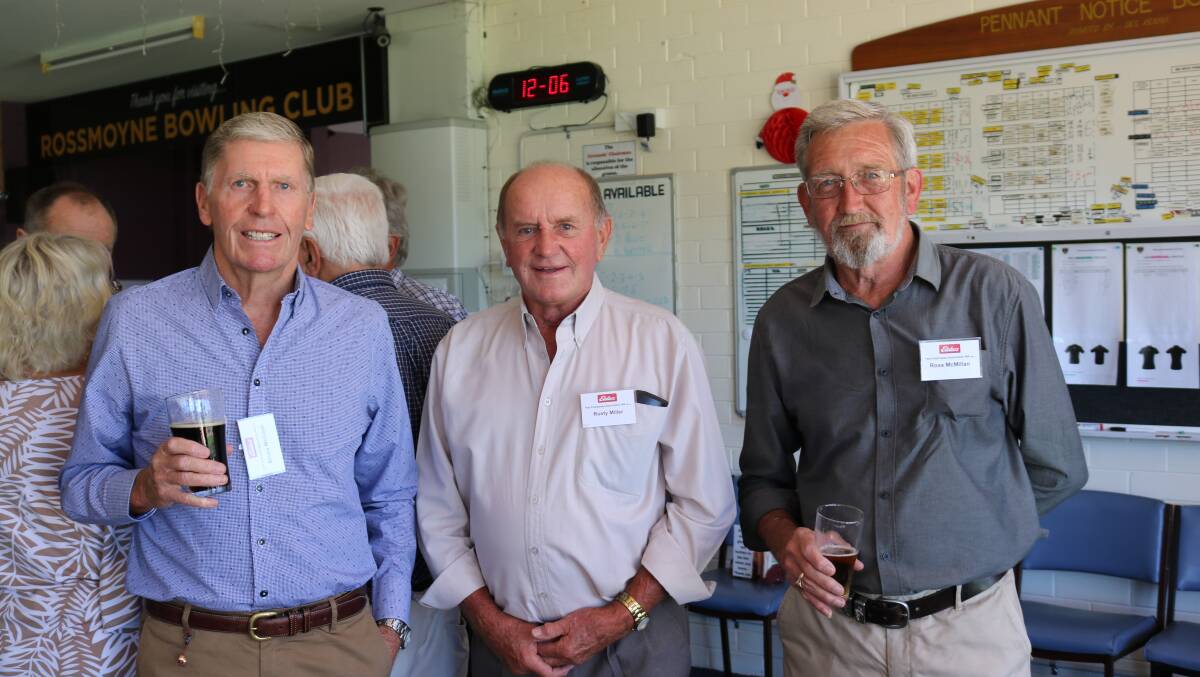 Bruce McCosh (left), Mt Pleasant, caught up with Rusty Miller, Harvey and Ross McMillan, Gosnells, at the EPEA Christmas lunch at Rossmoyne Bowling Club.